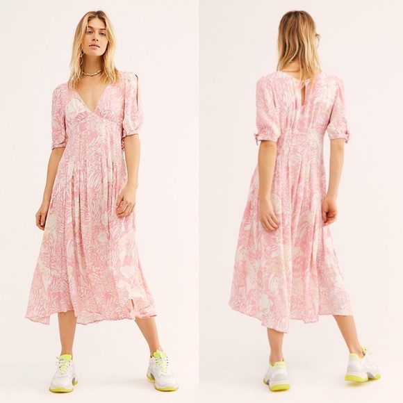 NWT FREE PEOPLE Forever Always Floral Midi Dress 2 - Picture 2 of 5